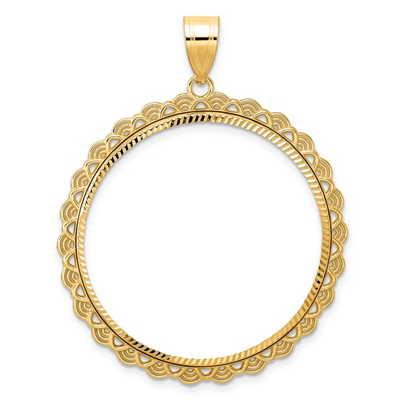 14k Diamond Cut Rainbow with 32.0mm Prong Coin Bezel Pendant