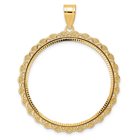 14k Diamond Cut Rainbow with 32.7mm Prong Coin Bezel Pendant