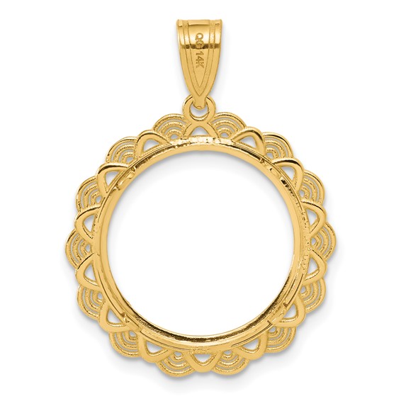 14k Polished Rainbow with 16.5mm Prong Coin Bezel Pendant