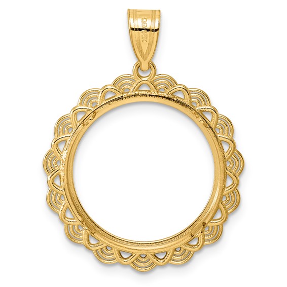 14k Polished Rainbow with 18.0mm Prong Coin Bezel Pendant