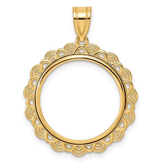 14k Polished Rainbow with 18.0mm Prong Coin Bezel Pendant