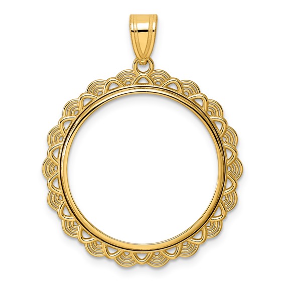 14k Polished Rainbow with 22.0mm Prong Coin Bezel Pendant