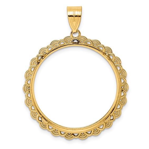 14k Polished Rainbow with 27.0mm Prong Coin Bezel Pendant