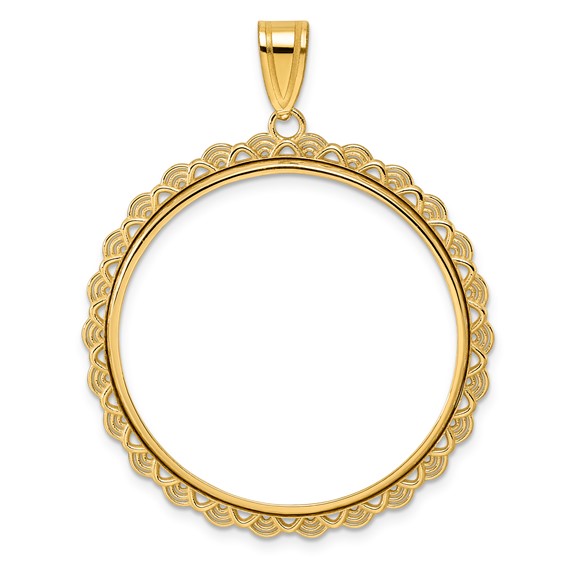 14k Polished Rainbow with 32.0mm Prong Coin Bezel Pendant