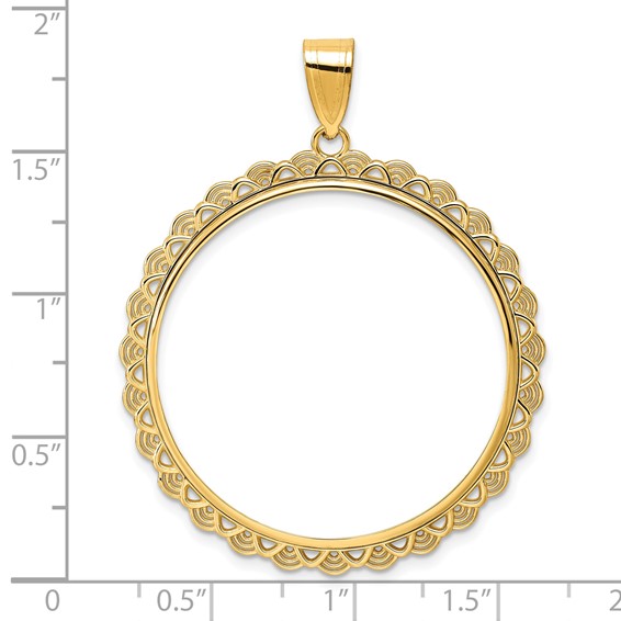 14k Polished Rainbow with 32.7mm Prong Coin Bezel Pendant
