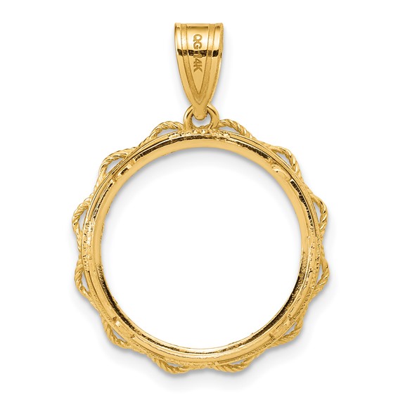 14k Diamond Cut Rope with 16.5mm Prong Coin Bezel Pendant