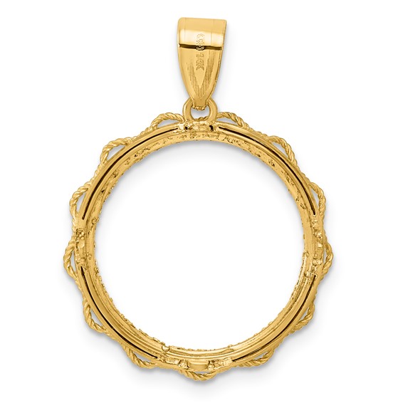 14k Diamond Cut Rope with 18.0mm Prong Coin Bezel Pendant