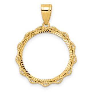 14k Diamond Cut Rope with 18.0mm Prong Coin Bezel Pendant