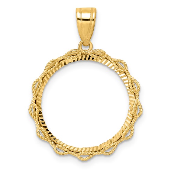 14k Diamond Cut Rope with 18.0mm Prong Coin Bezel Pendant