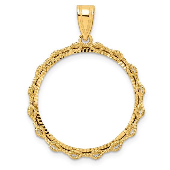 14k Diamond Cut Rope with 22.0mm Prong Coin Bezel Pendant