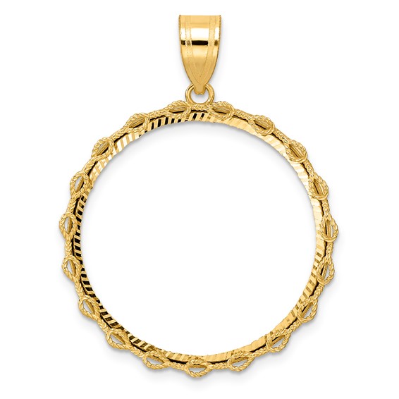 14k Diamond Cut Rope with 27.0mm Prong Coin Bezel Pendant