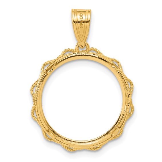 14k Polished Rope with 16.5mm Prong Coin Bezel Pendant