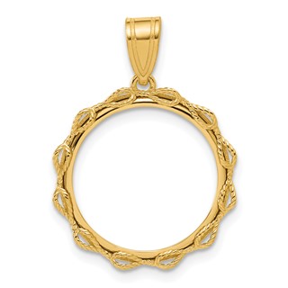 14k Polished Rope with 16.5mm Prong Coin Bezel Pendant
