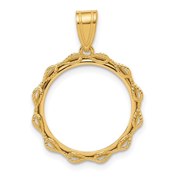 14k Polished Rope with 16.5mm Prong Coin Bezel Pendant