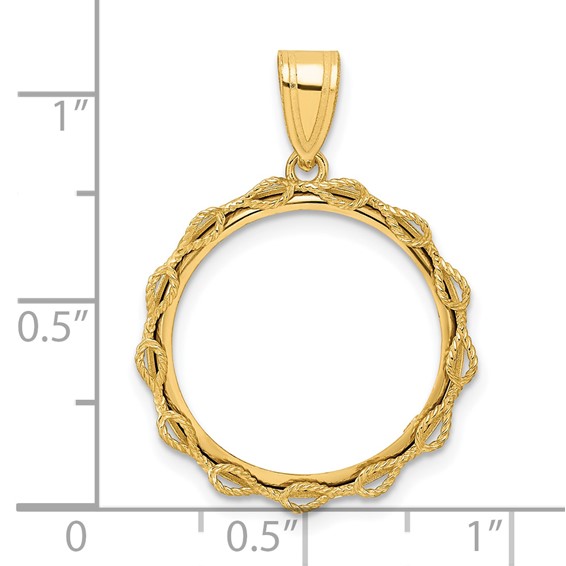 14k Polished Rope with 18.0mm Prong Coin Bezel Pendant