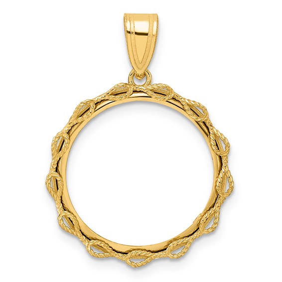 14k Polished Rope with 18.0mm Prong Coin Bezel Pendant