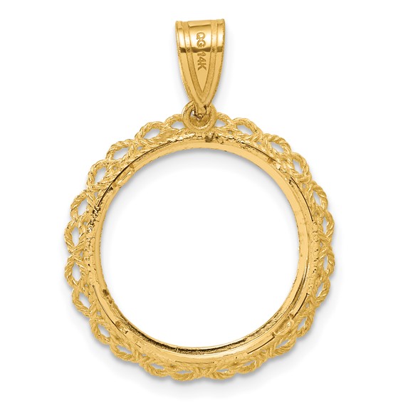 14k Diamond Cut Double Rope with 16.5mm Prong Coin Bezel Pendant
