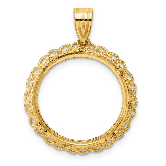 14k Diamond Cut Double Rope with 18.0mm Prong Coin Bezel Pendant