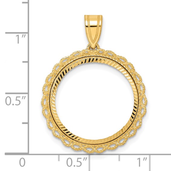 14k Diamond Cut Double Rope with 18.0mm Prong Coin Bezel Pendant