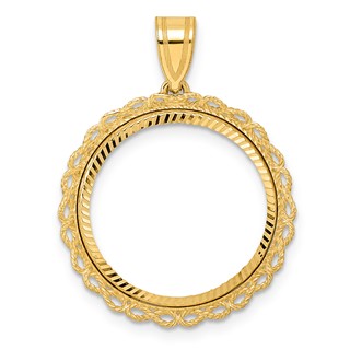 14k Diamond Cut Double Rope with 18.0mm Prong Coin Bezel Pendant