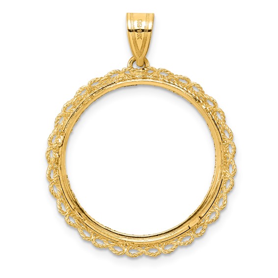 14k Diamond Cut Double Rope with 22.0mm Prong Coin Bezel Pendant