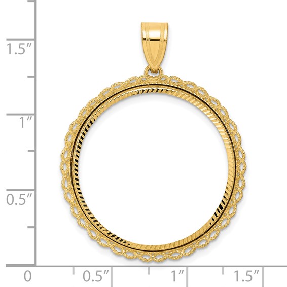 14k Diamond Cut Double Rope with 27.0mm Prong Coin Bezel Pendant