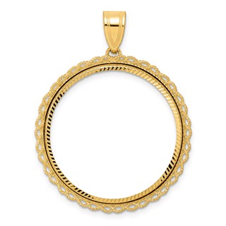 14k Diamond Cut Double Rope with 27.0mm Prong Coin Bezel Pendant