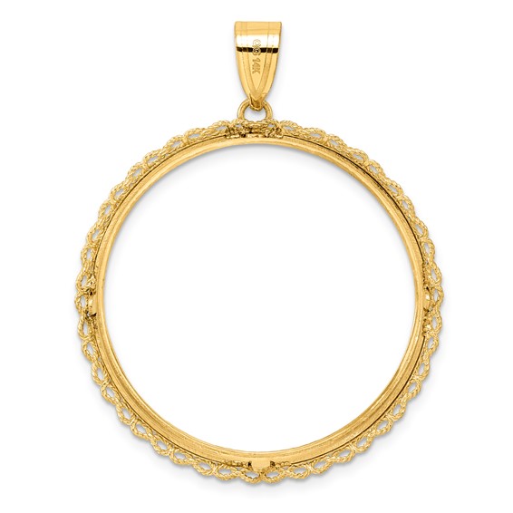 14k Diamond Cut Double Rope with 32.0mm Prong Coin Bezel Pendant