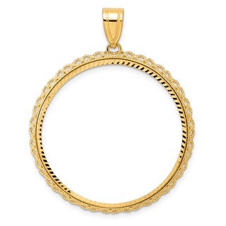 14k Diamond Cut Double Rope with 32.0mm Prong Coin Bezel Pendant