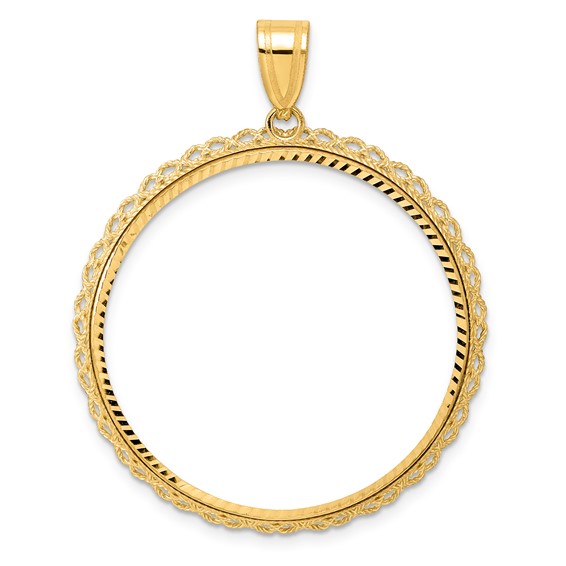 14k Diamond Cut Double Rope with 32.0mm Prong Coin Bezel Pendant