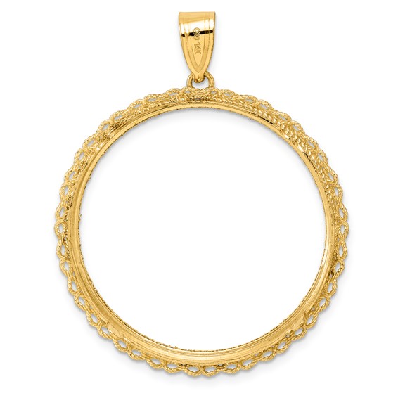 14k Diamond Cut Double Rope with 32.7mm Prong Coin Bezel Pendant