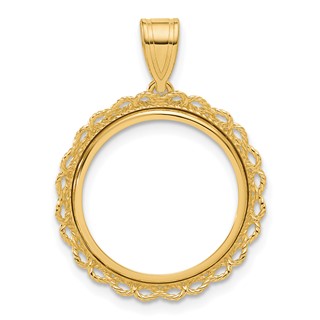 14k Polished Double Rope with 16.5mm Prong Coin Bezel Pendant