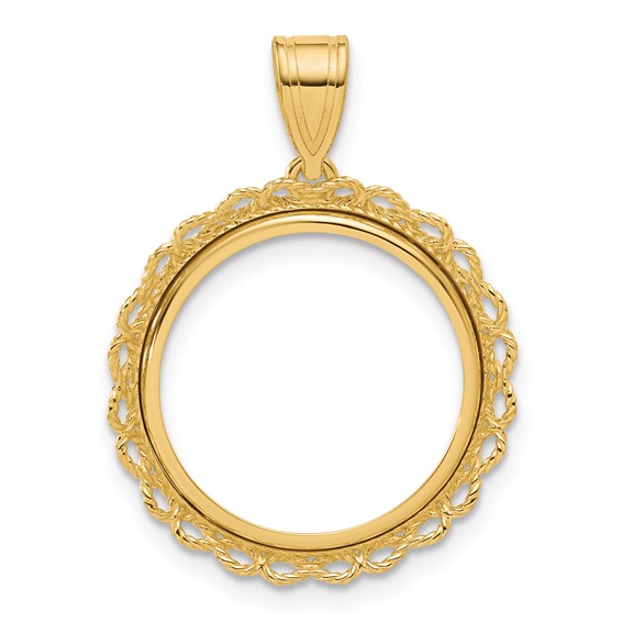 14k Polished Double Rope with 16.5mm Prong Coin Bezel Pendant