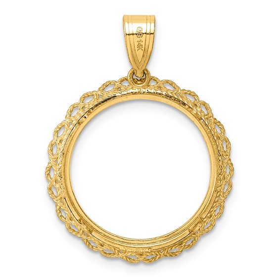 14k Polished Double Rope with 18.0mm Prong Coin Bezel Pendant