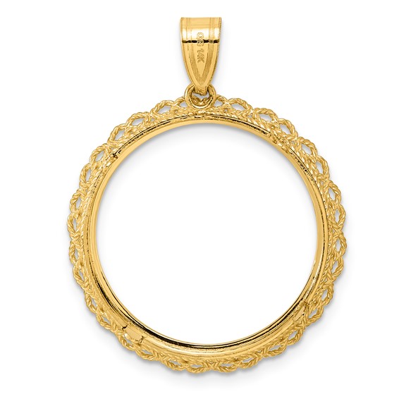 14k Polished Double Rope with 22.0mm Prong Coin Bezel Pendant