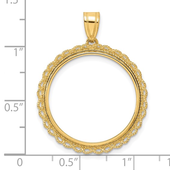 14k Polished Double Rope with 22.0mm Prong Coin Bezel Pendant