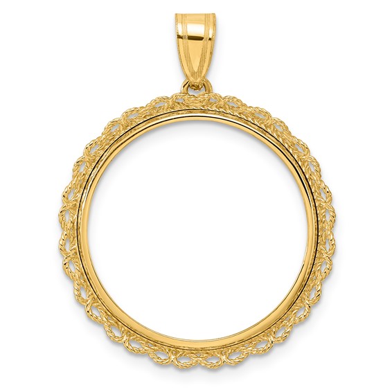 14k Polished Double Rope with 22.0mm Prong Coin Bezel Pendant
