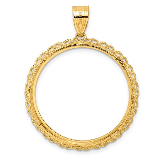14k Polished Double Rope with 27.0mm Prong Coin Bezel Pendant