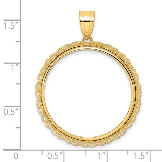 14k Polished Double Rope with 27.0mm Prong Coin Bezel Pendant