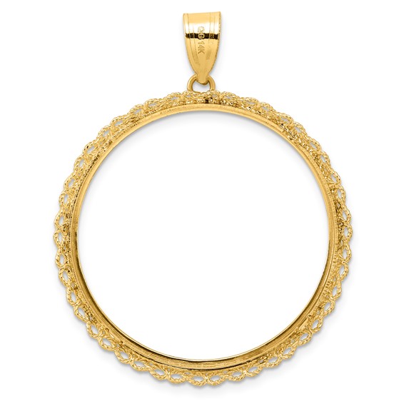 14k Polished Double Rope with 32.0mm Prong Coin Bezel Pendant