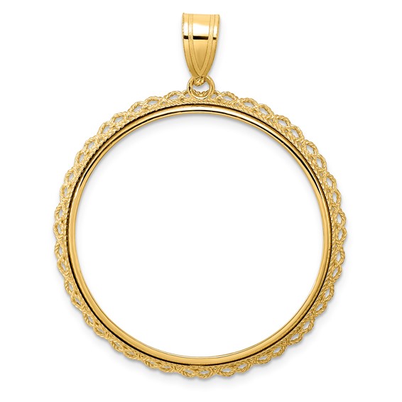 14k Polished Double Rope with 32.0mm Prong Coin Bezel Pendant