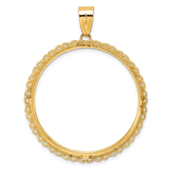 14k Polished Double Rope with 32.7mm Prong Coin Bezel Pendant