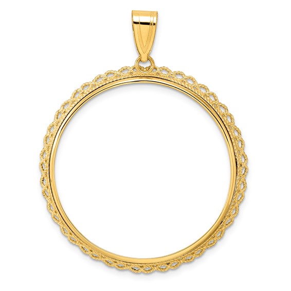14k Polished Double Rope with 32.7mm Prong Coin Bezel Pendant