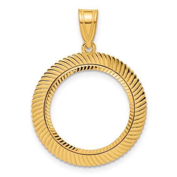 14k Diamond Cut Scalloped with 16.5mm Prong Coin Bezel Pendant