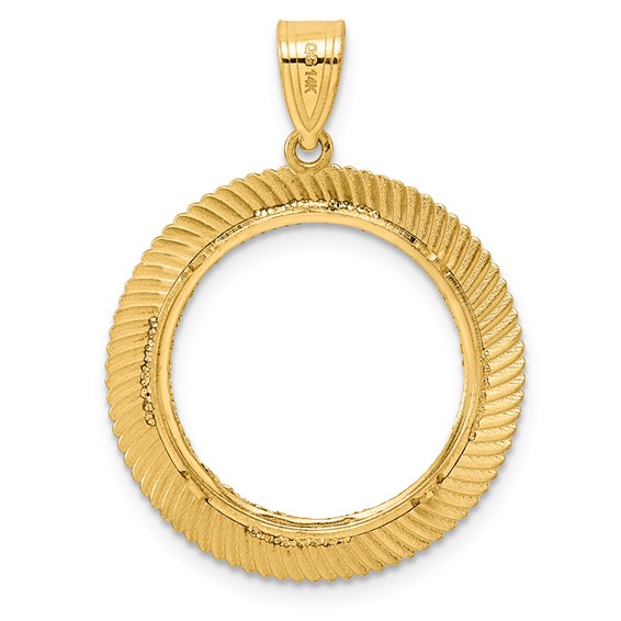 14k Diamond Cut Scalloped with 18.0mm Prong Coin Bezel Pendant