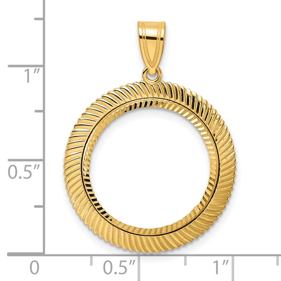 14k Diamond Cut Scalloped with 18.0mm Prong Coin Bezel Pendant