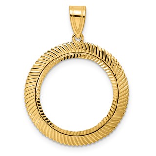 14k Diamond Cut Scalloped with 18.0mm Prong Coin Bezel Pendant