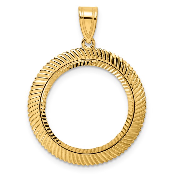 14k Diamond Cut Scalloped with 18.0mm Prong Coin Bezel Pendant