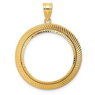 14k Diamond Cut Scalloped with 22.0mm Prong Coin Bezel Pendant