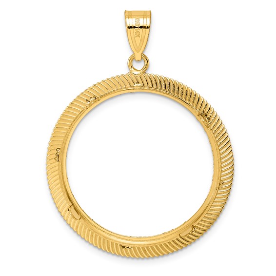 14k Diamond Cut Scalloped with 27.0mm Prong Coin Bezel Pendant